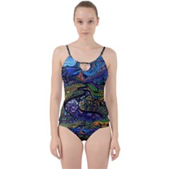 Psychedelic Landscape Cut Out Top Tankini Set