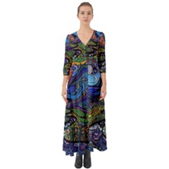 Psychedelic Landscape Button Up Boho Maxi Dress