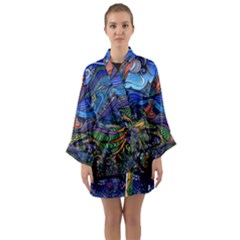 Psychedelic Landscape Long Sleeve Satin Kimono