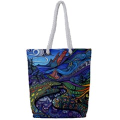 Psychedelic Landscape Full Print Rope Handle Tote (Small)