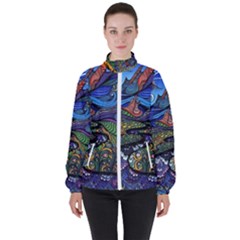 Psychedelic Landscape Women s High Neck Windbreaker