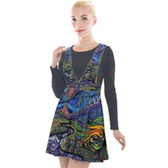 Psychedelic Landscape Plunge Pinafore Velour Dress