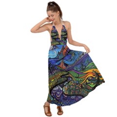 Psychedelic Landscape Backless Maxi Beach Dress