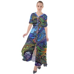 Psychedelic Landscape Waist Tie Boho Maxi Dress