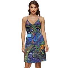 Psychedelic Landscape V-Neck Pocket Summer Dress 