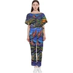 Psychedelic Landscape Batwing Lightweight Chiffon Jumpsuit