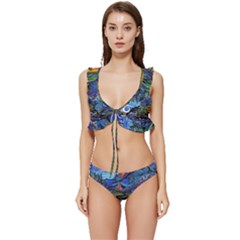 Psychedelic Landscape Low Cut Ruffle Edge Bikini Set