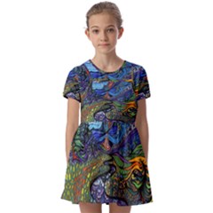 Psychedelic Landscape Kids  Short Sleeve Pinafore Style Dress