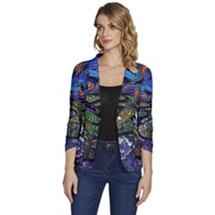 Psychedelic Landscape Women s One-Button 3/4 Sleeve Short Jacket