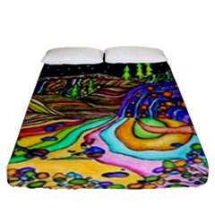 Nature Moon Psychedelic Painting Fitted Sheet (queen Size) by Sarkoni