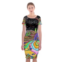 Nature Moon Psychedelic Painting Classic Short Sleeve Midi Dress