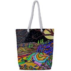 Nature Moon Psychedelic Painting Full Print Rope Handle Tote (small)