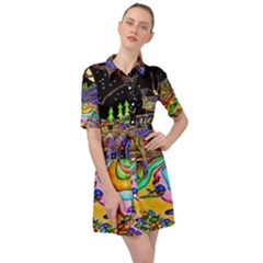 Nature Moon Psychedelic Painting Belted Shirt Dress