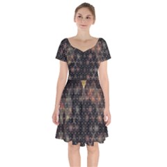 Abstract Psychedelic Geometry Andy Gilmore Sacred Short Sleeve Bardot Dress by Sarkoni