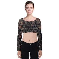 Abstract Psychedelic Geometry Andy Gilmore Sacred Velvet Long Sleeve Crop Top by Sarkoni