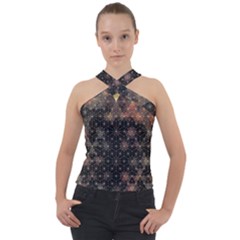 Abstract Psychedelic Geometry Andy Gilmore Sacred Cross Neck Velour Top by Sarkoni