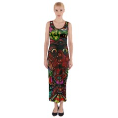 Somewhere Near Oblivion Nightmares Acid Colors Psychedelic Fitted Maxi Dress