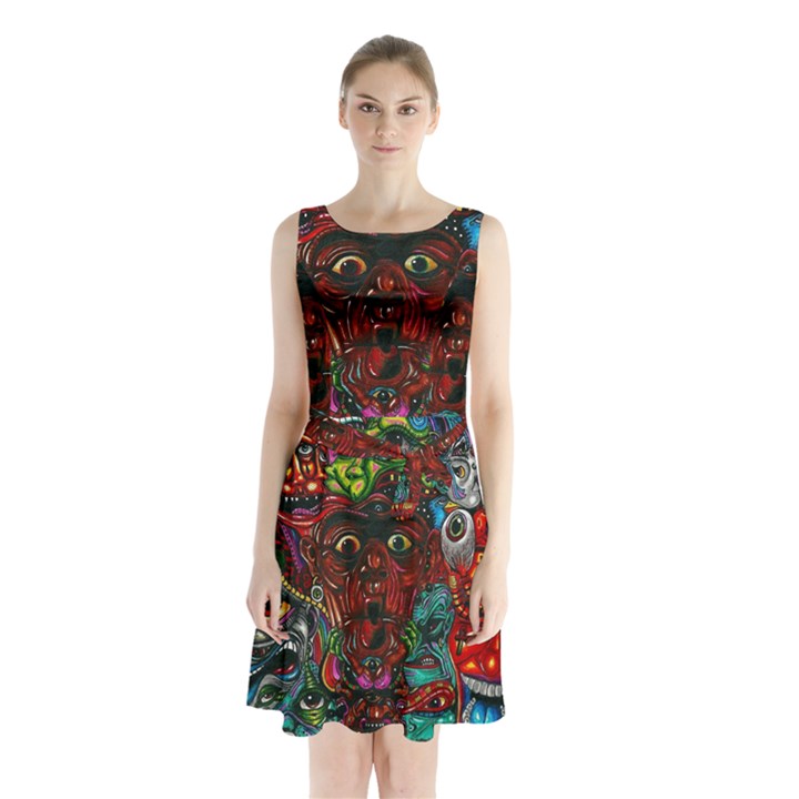 Somewhere Near Oblivion Nightmares Acid Colors Psychedelic Sleeveless Waist Tie Chiffon Dress