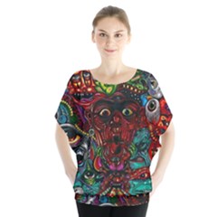 Somewhere Near Oblivion Nightmares Acid Colors Psychedelic Batwing Chiffon Blouse