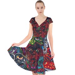Somewhere Near Oblivion Nightmares Acid Colors Psychedelic Cap Sleeve Front Wrap Midi Dress