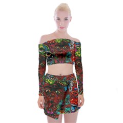 Somewhere Near Oblivion Nightmares Acid Colors Psychedelic Off Shoulder Top With Mini Skirt Set