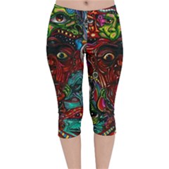 Somewhere Near Oblivion Nightmares Acid Colors Psychedelic Velvet Capri Leggings 