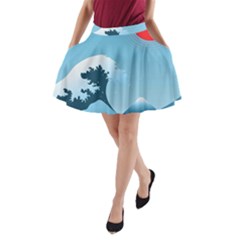 Minimalism Great Wave Off Kanagawa A-line Pocket Skirt