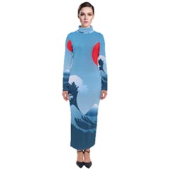 Minimalism Great Wave Off Kanagawa Turtleneck Maxi Dress by Sarkoni