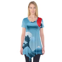 Minimalism Great Wave Off Kanagawa Short Sleeve Tunic 