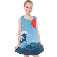 Minimalism Great Wave Off Kanagawa Kids  Cross Back Dress by Sarkoni