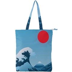 Minimalism Great Wave Off Kanagawa Double Zip Up Tote Bag by Sarkoni