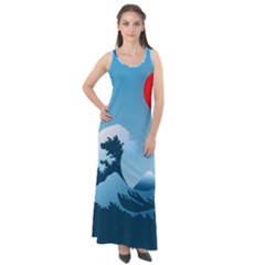 Minimalism Great Wave Off Kanagawa Sleeveless Velour Maxi Dress