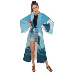 Minimalism Great Wave Off Kanagawa Maxi Kimono by Sarkoni