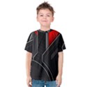 Gamer Tech Black Mesh Red Modern Shape Texture Geometric Pattern Kids  Cotton T-Shirt View1