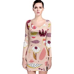 Scandinavian Flat Floral Background Coral Pink White Black Gold Pattern Long Sleeve Velvet Bodycon Dress