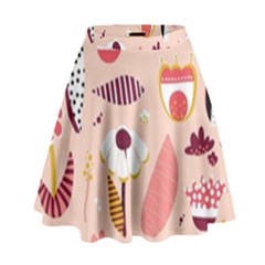 Scandinavian Flat Floral Background Coral Pink White Black Gold Pattern High Waist Skirt