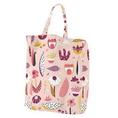 Scandinavian Flat Floral Background Coral Pink White Black Gold Pattern Giant Grocery Tote by Sarkoni