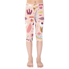 Scandinavian Flat Floral Background Coral Pink White Black Gold Pattern Kids  Capri Leggings 