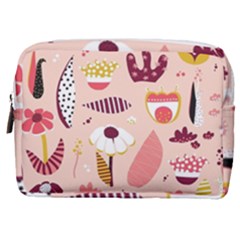 Scandinavian Flat Floral Background Coral Pink White Black Gold Pattern Make Up Pouch (medium)