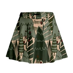 Christmas Vector Seamless Tree Pattern Mini Flare Skirt