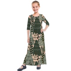 Christmas Vector Seamless Tree Pattern Kids  Quarter Sleeve Maxi Dress by Sarkoni