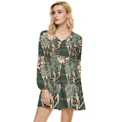 Christmas Vector Seamless Tree Pattern Tiered Long Sleeve Mini Dress by Sarkoni