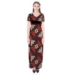 Oriental Dragon Motif Pattern Short Sleeve Maxi Dress