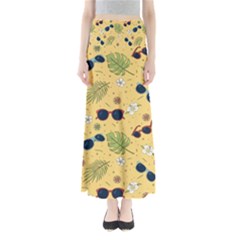 Seamless Pattern Of Sunglasses Tropical Leaves And Flowers Full Length Maxi Skirt