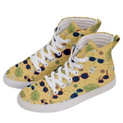Seamless Pattern Of Sunglasses Tropical Leaves And Flowers Men s Hi-top Skate Sneakers by Sarkoni
