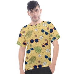 Seamless Pattern Of Sunglasses Tropical Leaves And Flowers Men s Sport Top by Sarkoni