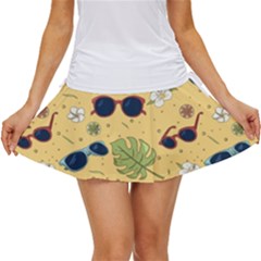 Seamless Pattern Of Sunglasses Tropical Leaves And Flowers Women s Skort by Sarkoni