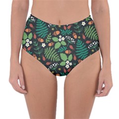 Pattern Forest Leaf Flower Motif Reversible High-waist Bikini Bottoms