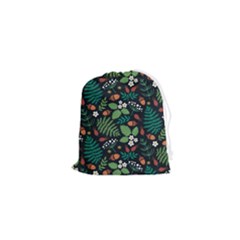 Pattern Forest Leaf Flower Motif Drawstring Pouch (xs)