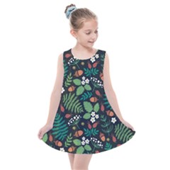 Pattern Forest Leaf Flower Motif Kids  Summer Dress